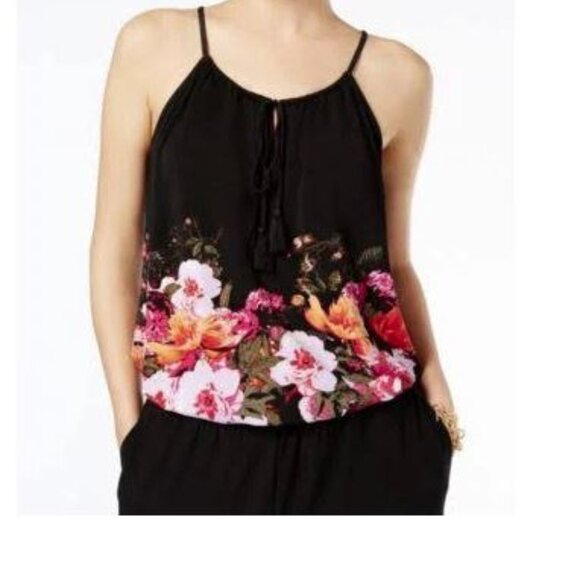 Inc Black Floral Wide Leg Sleeveless Jumpsuit size XL - Picture 4 of 5